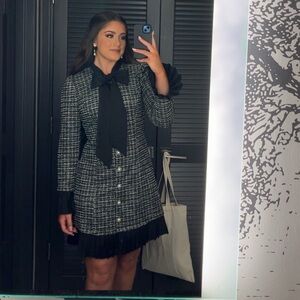 SHEIN Black and White Tweed Mini Dress